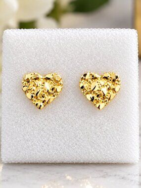 8mm Heart Nugget Earring Unisex Hip Hop Iced 14K Gold plated Stud Fashion